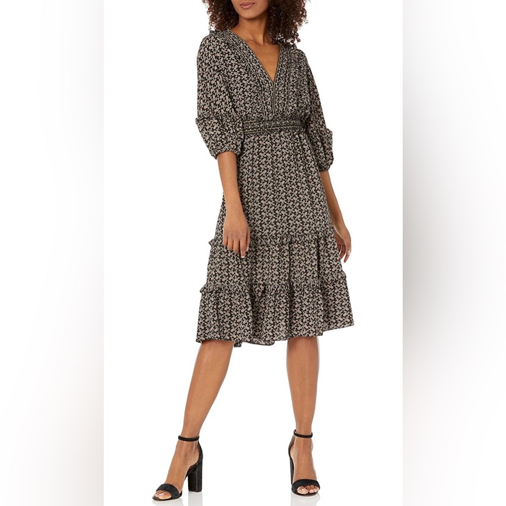 Max Studio Women's 3/4 Sleeve Tiered Bubble Crepe Dress Large Nordstrom